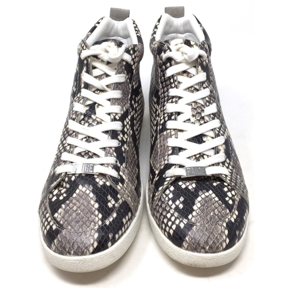 PAIGE Annie Women's Size 8.5 Snake Black/Gray Embossed Mid Top Leather Sneakers - Picture 4 of 7